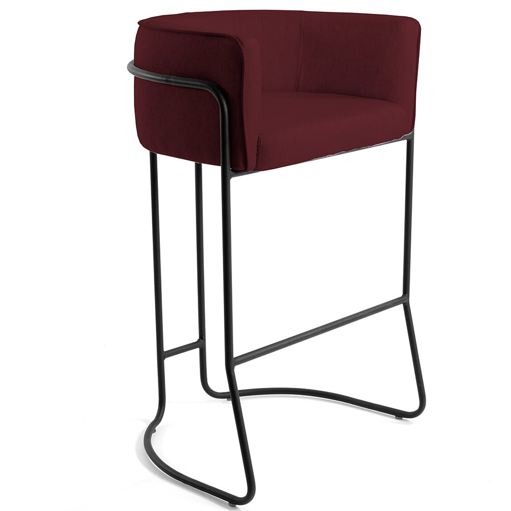 Kit 04 Banquetas Decorativas Fixa Base de Aço Preto Betina D02 Veludo Marsala C-278 - Lyam Decor