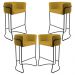 Kit 04 Banquetas Decorativas Fixa Base de Aço Preto Betina D02 Veludo Mostarda C-279 - Lyam Decor