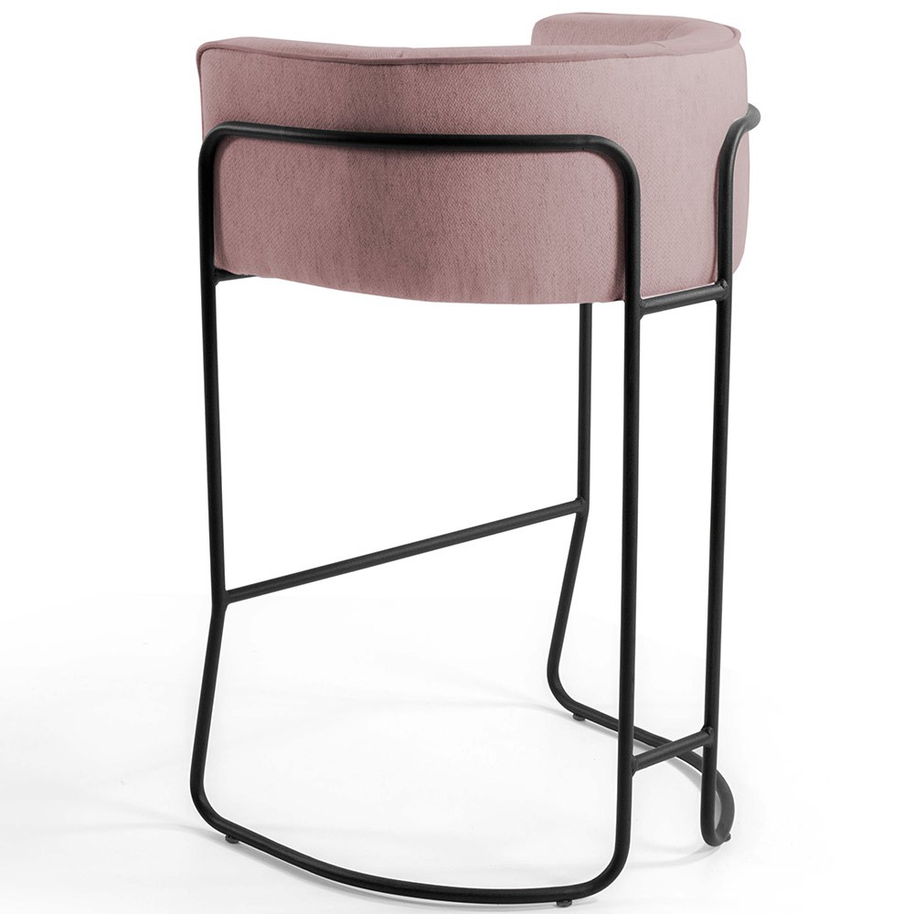 Kit 04 Banquetas Decorativas Fixa Base de Aço Preto Betina D02 Veludo Rosê C-305 - Lyam Decor