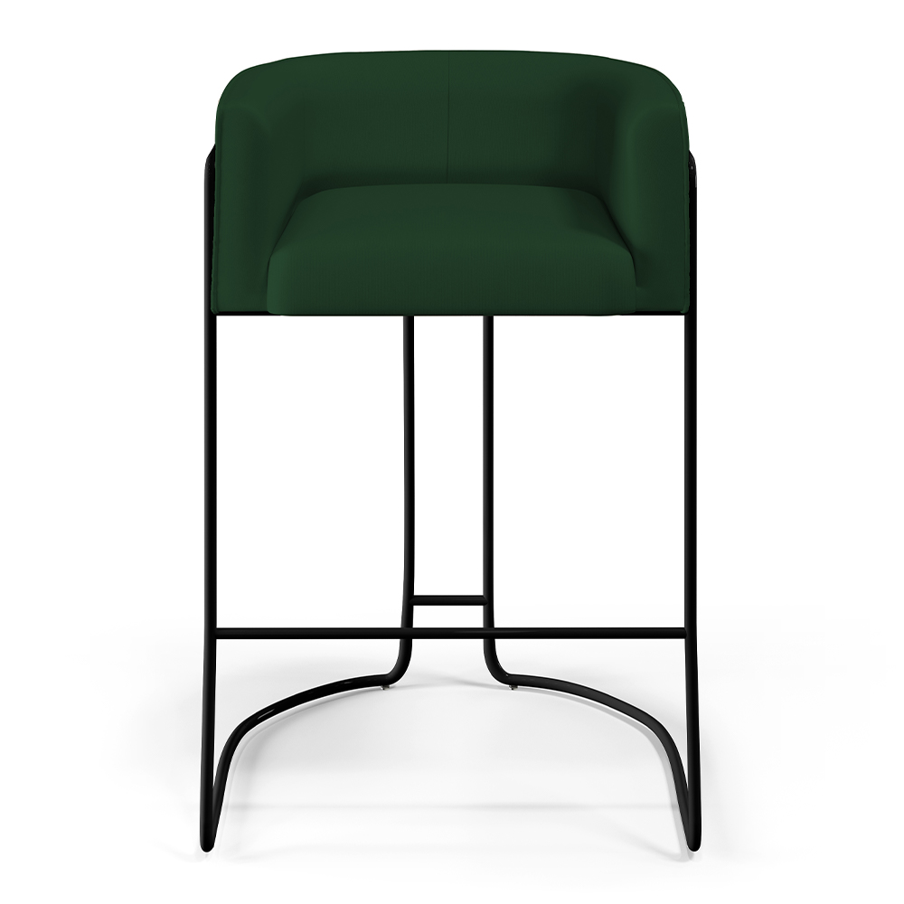 Kit 04 Banquetas Decorativas Fixa Base de Aço Preto Betina D02 Veludo Verde Musgo C-303 - Lyam Decor