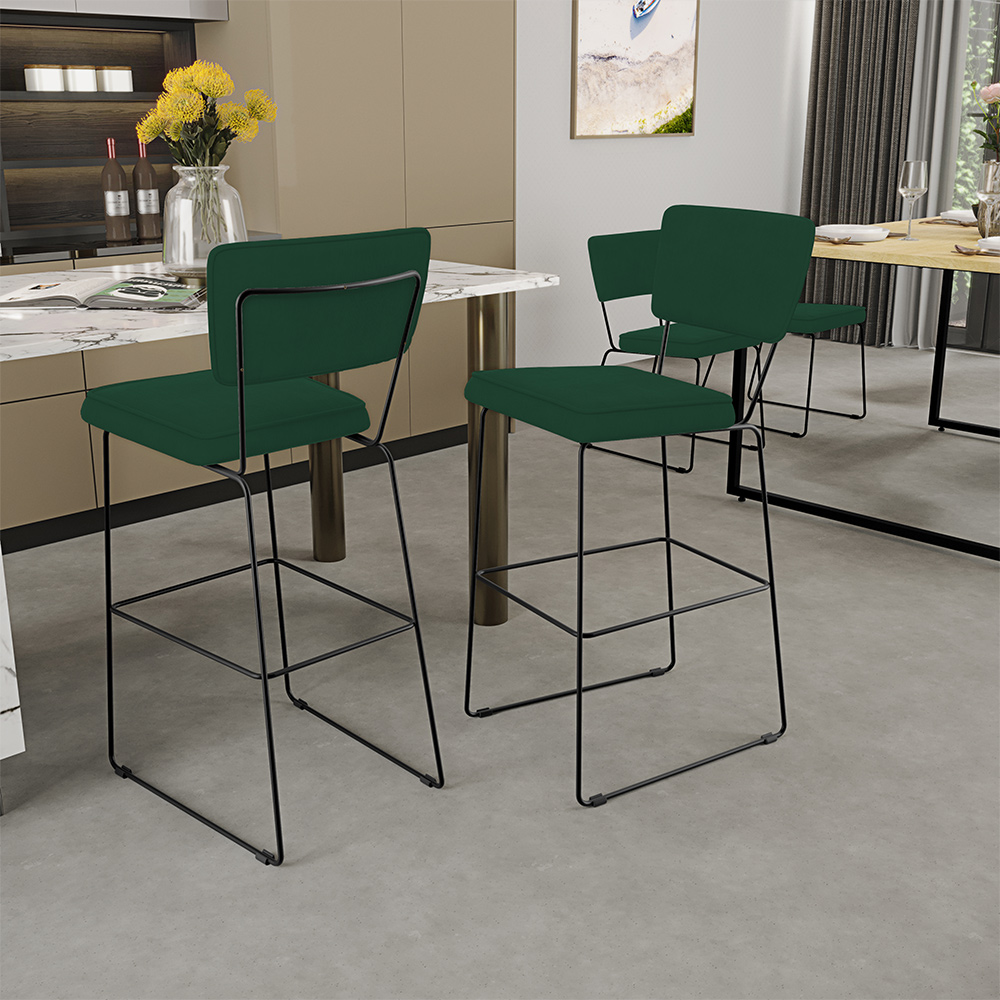 Kit 04 Banquetas Para Cozinha Sala De Jantar Base Em Aço Allana L02 Suede Verde Musgo - Lyam Decor