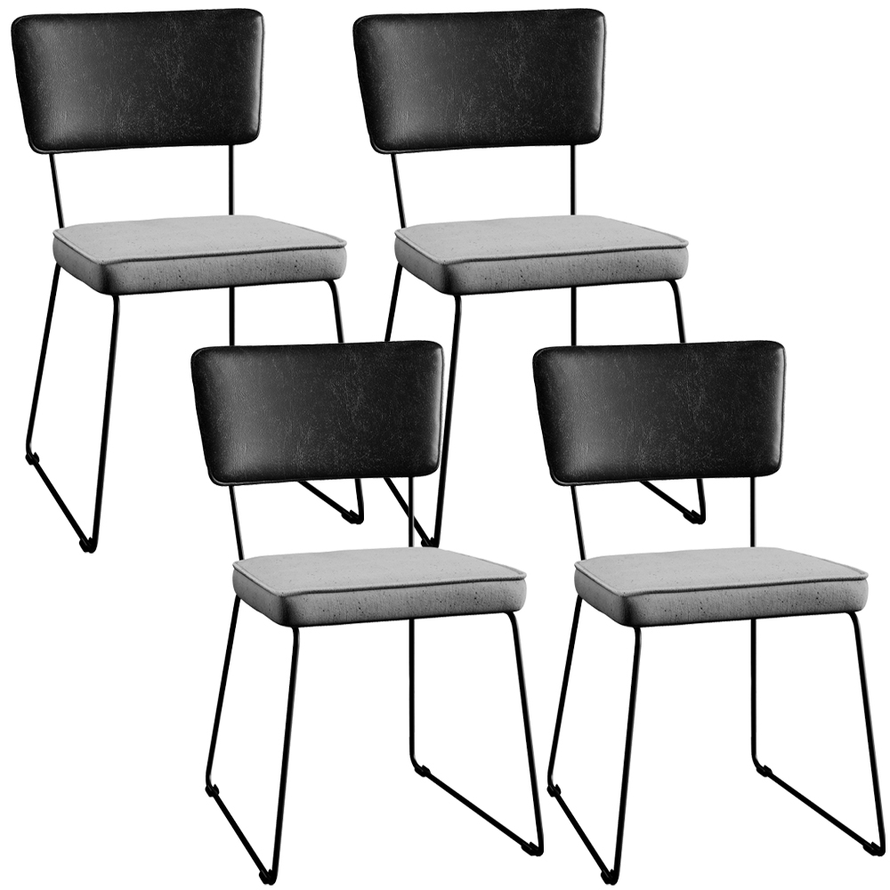 Kit 04 Cadeira Decorativa Estofada Sala Jantar Allana L02 Couríssimo Preto Linho Cinza - Lyam Decor