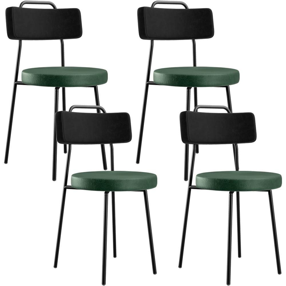 Kit 04 Cadeira Estofada Para Sala Jantar Barcelona L02 Couríssimo Preto Facto Verde Musgo - Lyam