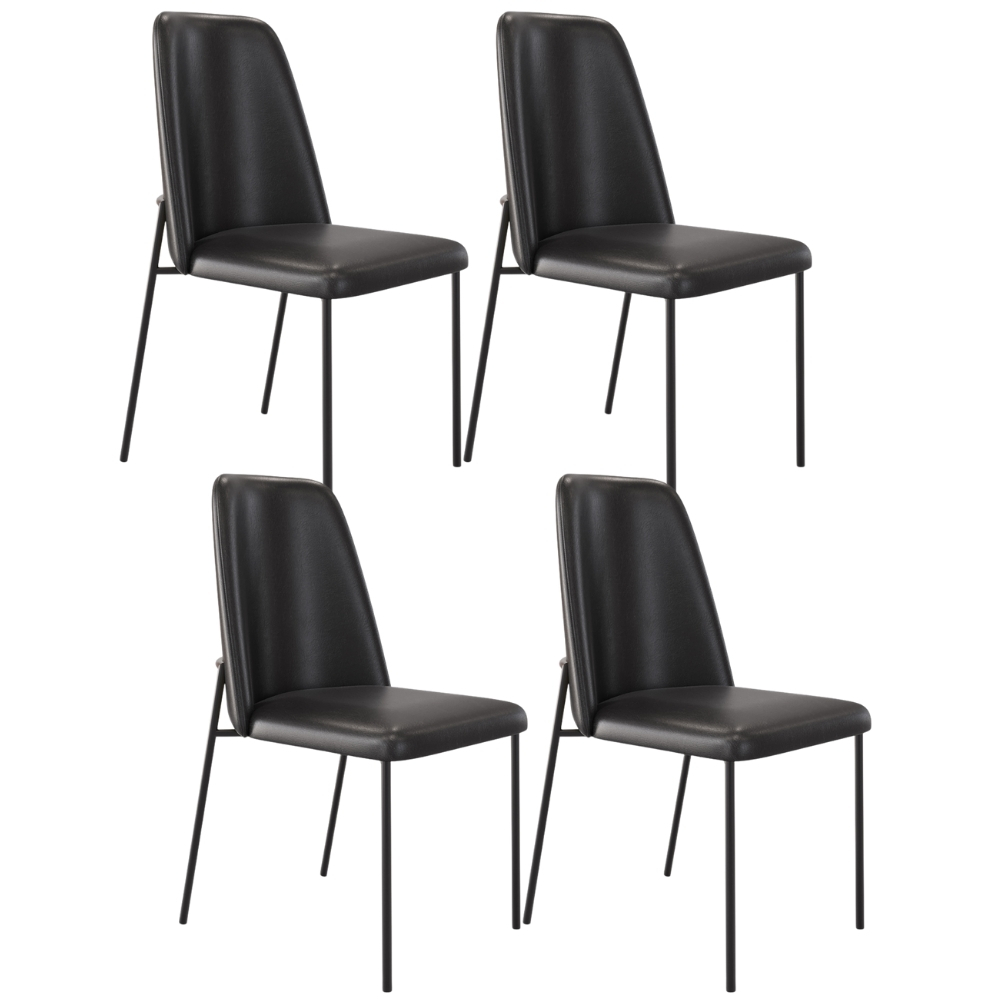 Kit 04 Cadeiras Decorativa Estofada Para Sala De Jantar Bella L02 Couríssimo Preto - Lyam Decor