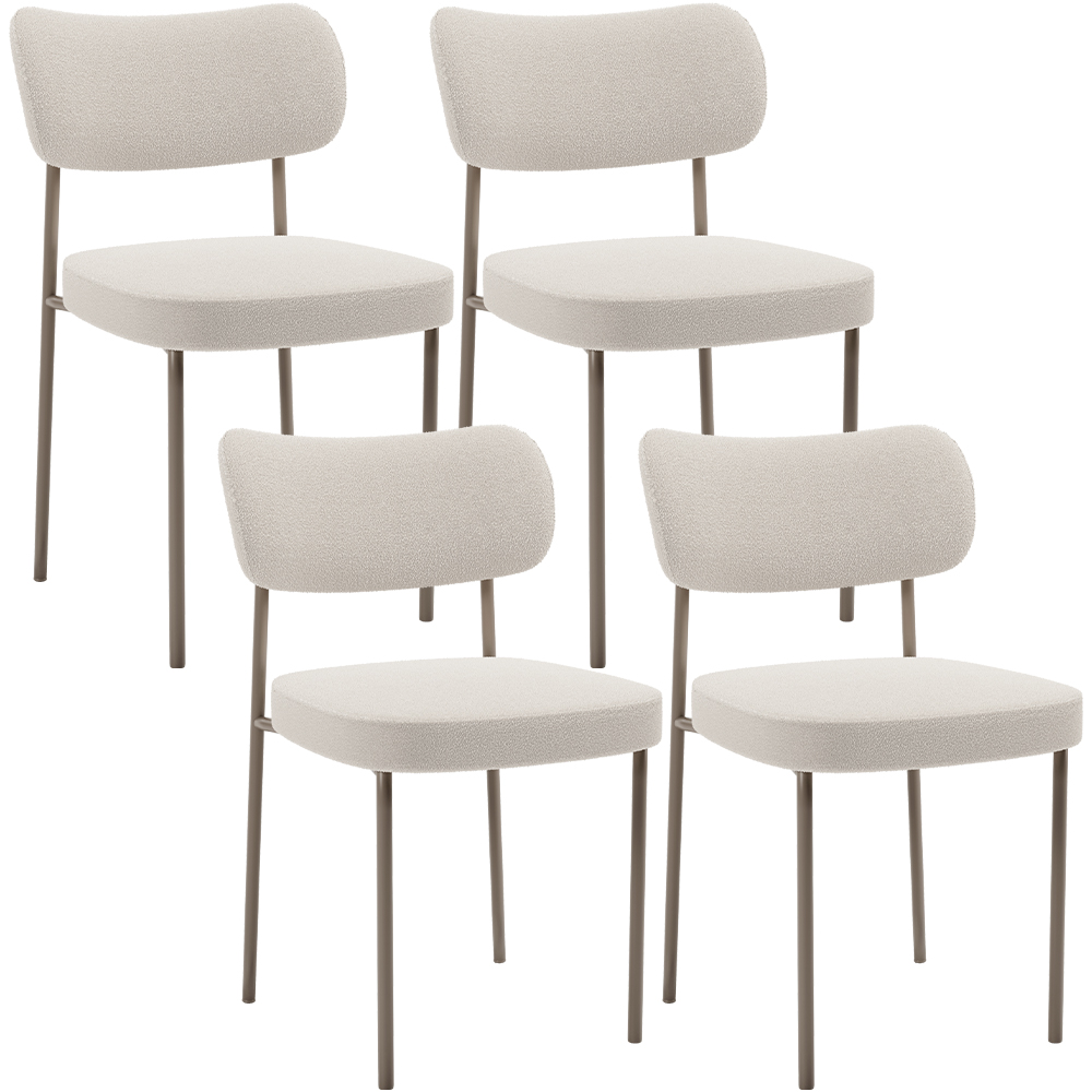Kit 04 Cadeiras Decorativa Estofada Para Sala de Jantar Melina Base Arena L02 Bouclê Cru - Lyam Decor