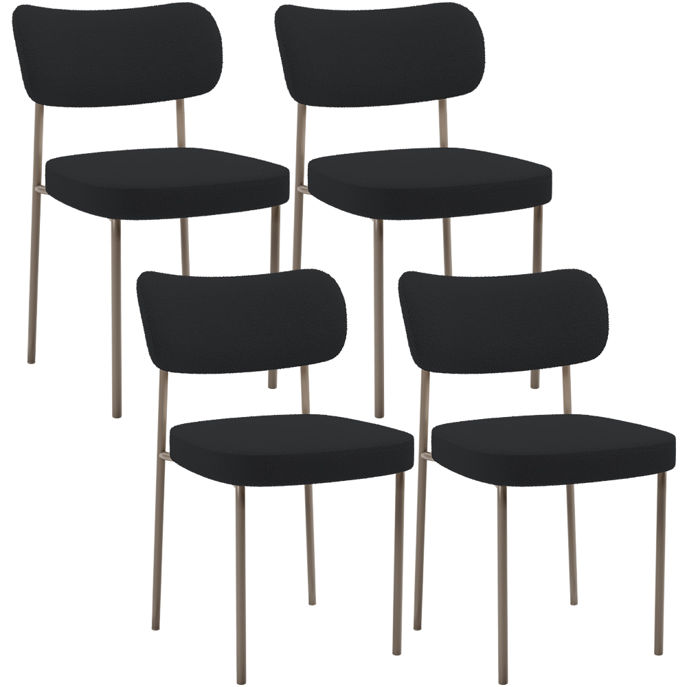 Kit 04 Cadeiras Decorativa Estofada Para Sala de Jantar Melina Base Arena L02 Bouclê Preto - Lyam Decor