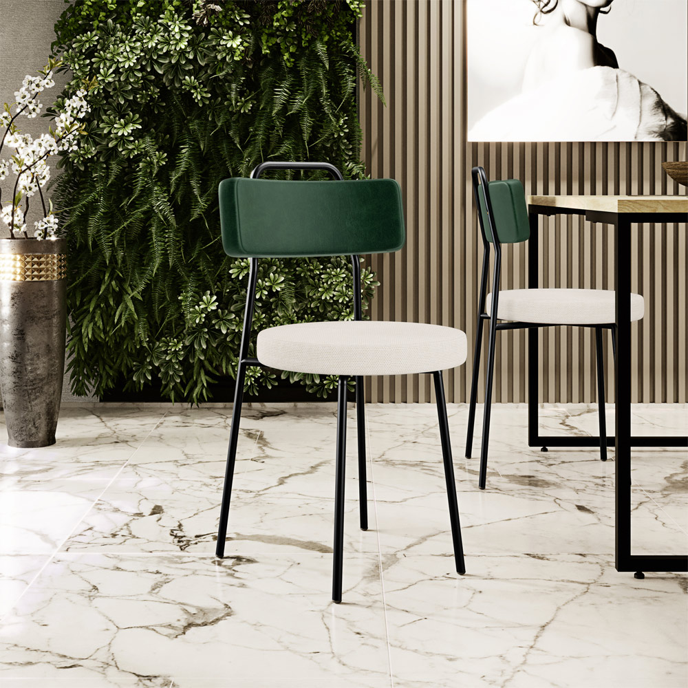 Kit 04 Cadeiras Decorativa Estofada Sala De Jantar Barcelona L02 Facto Verde Musgo Linho Cru - Lyam