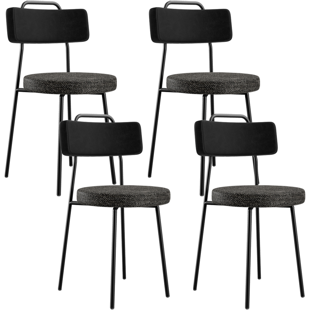 Kit 04 Cadeiras Decorativa Estofada Sala Jantar Barcelona L02 Couríssimo Preto Linho Chumbo - Lyam
