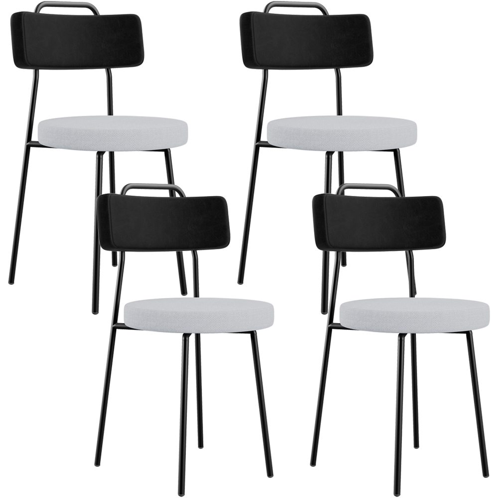 Kit 04 Cadeiras Decorativa Estofada Sala Jantar Barcelona L02 Couríssimo Preto Linho Cinza - Lyam
