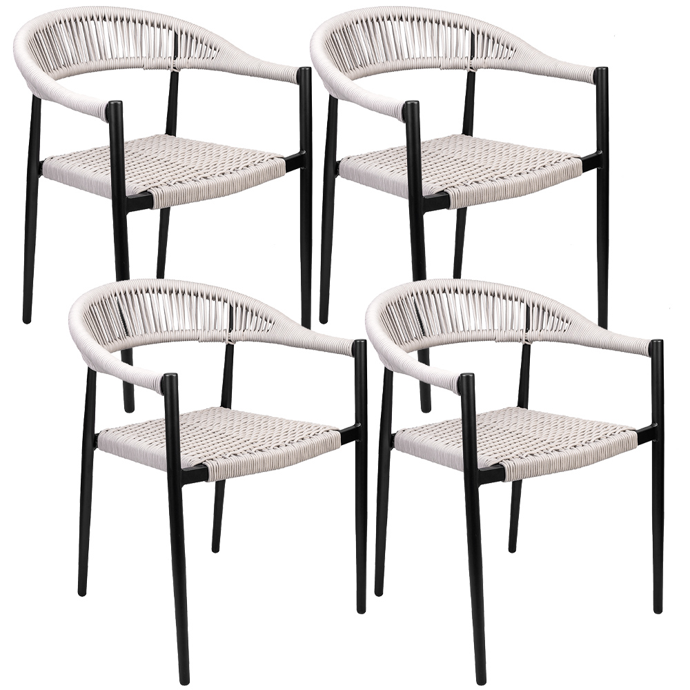 Kit 04 Cadeiras Decorativas Área Gourmet Base Preto Corda Náutica Nevada R01 Amêndoa - Lyam Decor