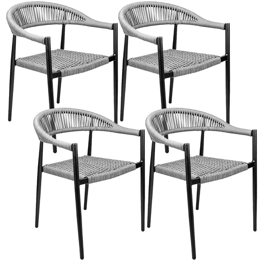 Kit 04 Cadeiras Decorativas Área Gourmet Base Preto Corda Náutica Nevada R01 Chumbo - Lyam Decor