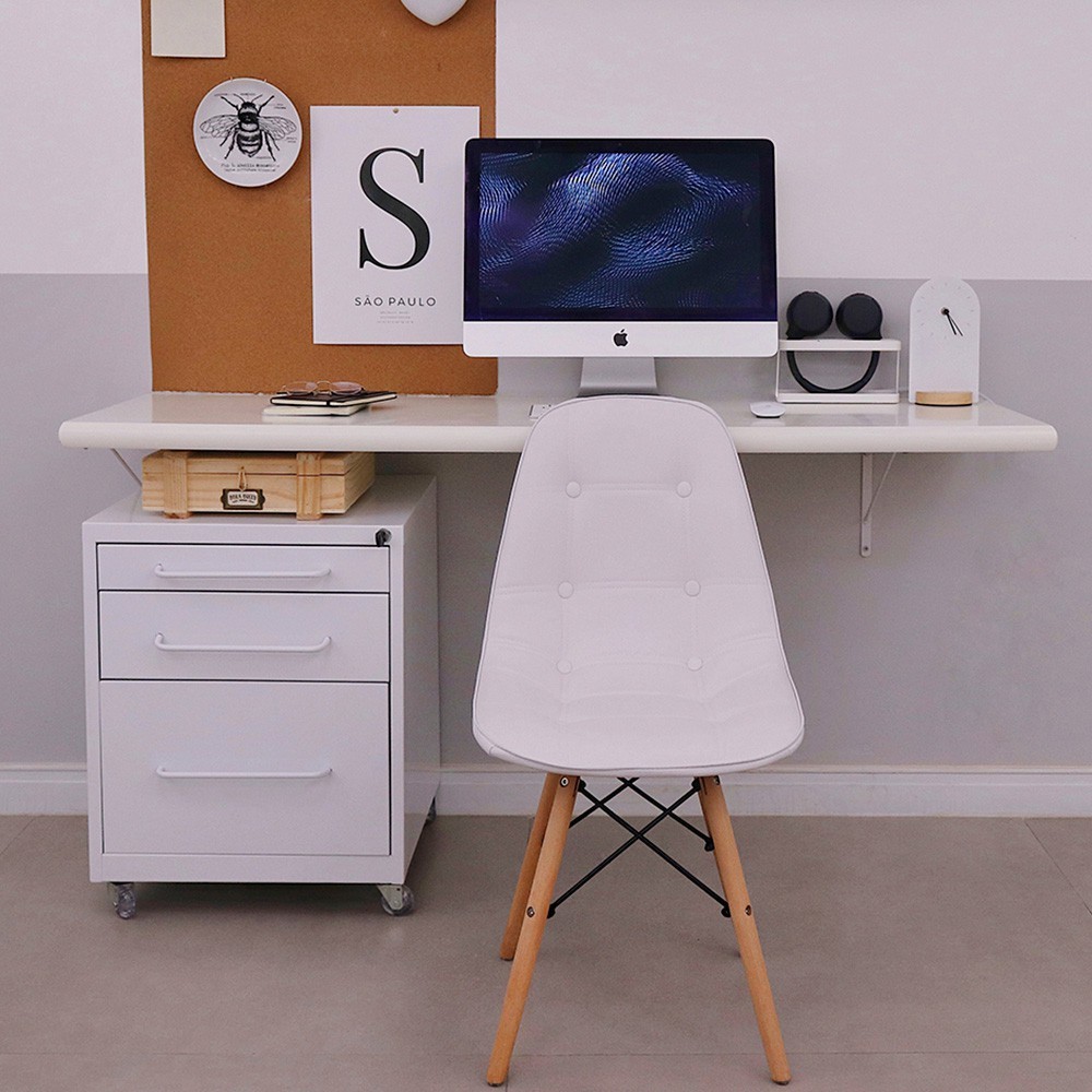 Kit 04 Cadeiras Decorativas Eiffel Charles Eames DSW Botonê E01 Branco - Lyam Decor