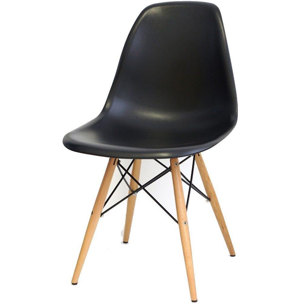 Kit 04 Cadeiras Decorativas Eiffel Charles Eames F03 Preto com Pés de Madeira - Lyam Decor