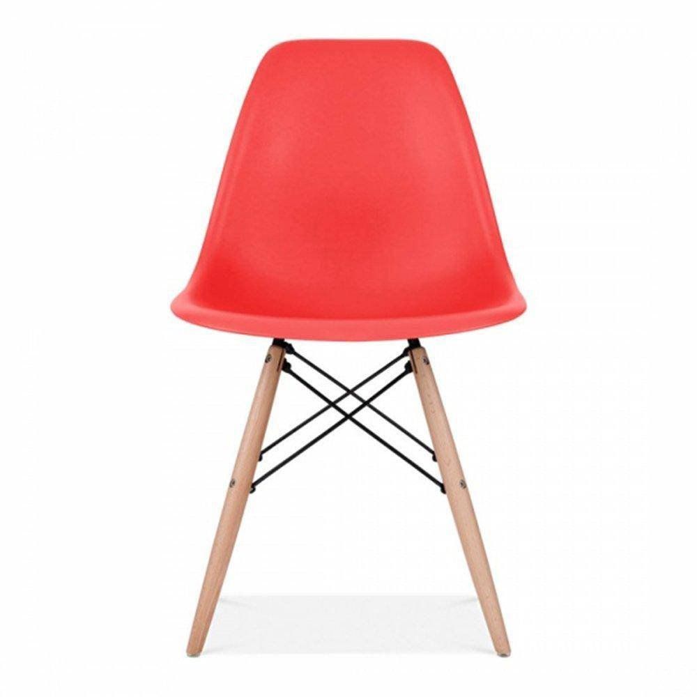 Kit 04 Cadeiras Decorativas Eiffel Charles Eames F03 Vermelho com Pés de Madeira - Lyam Decor