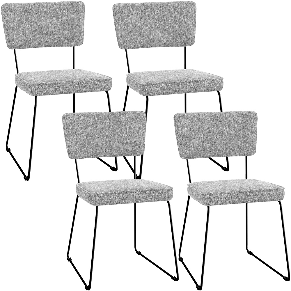 Kit 04 Cadeiras Decorativas Estofada Base De Aço Allana L02 Bouclê Cinza - Lyam Decor