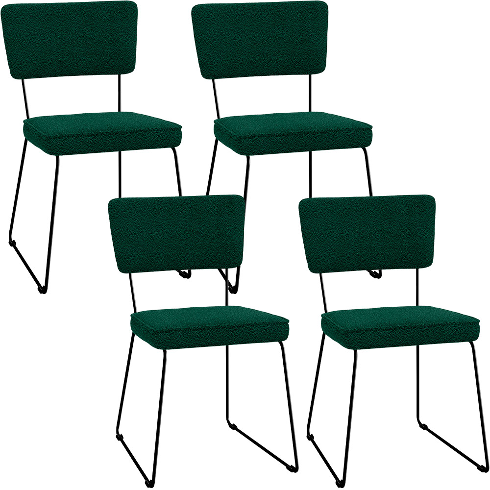 Kit 04 Cadeiras Decorativas Estofada Base De Aço Allana L02 Bouclê Verde - Lyam Decor