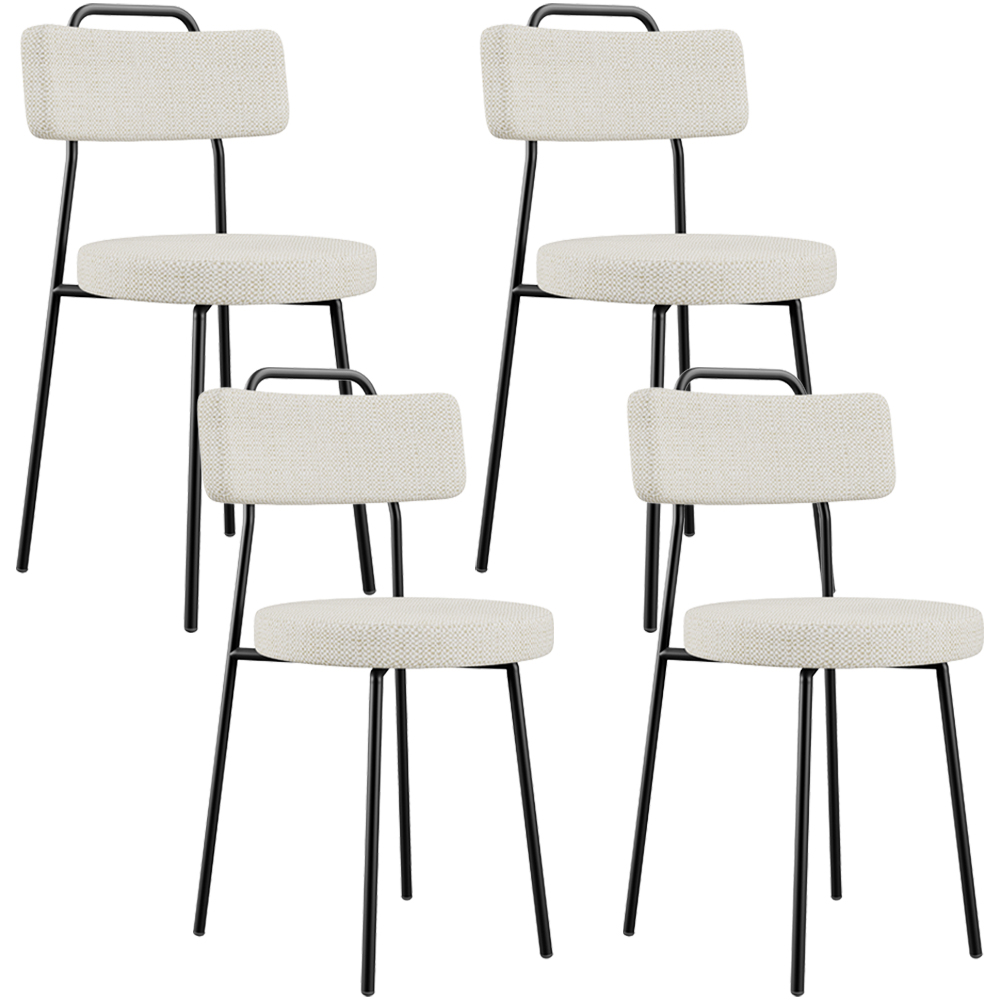 Kit 04 Cadeiras Decorativas Estofada Para Sala De Jantar Barcelona L02 Linho Champagne - Lyam