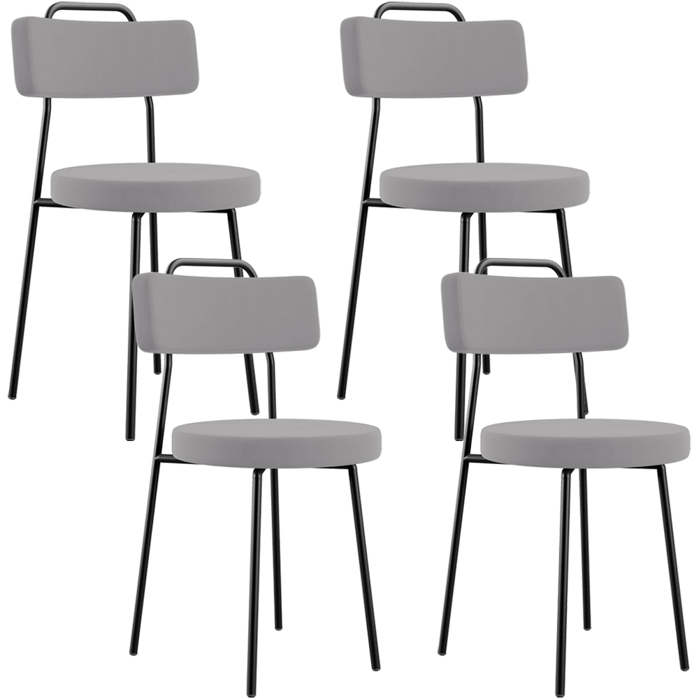 Kit 04 Cadeiras Decorativas Estofada Para Sala De Jantar Barcelona L02 Suede Cinza - Lyam Decor
