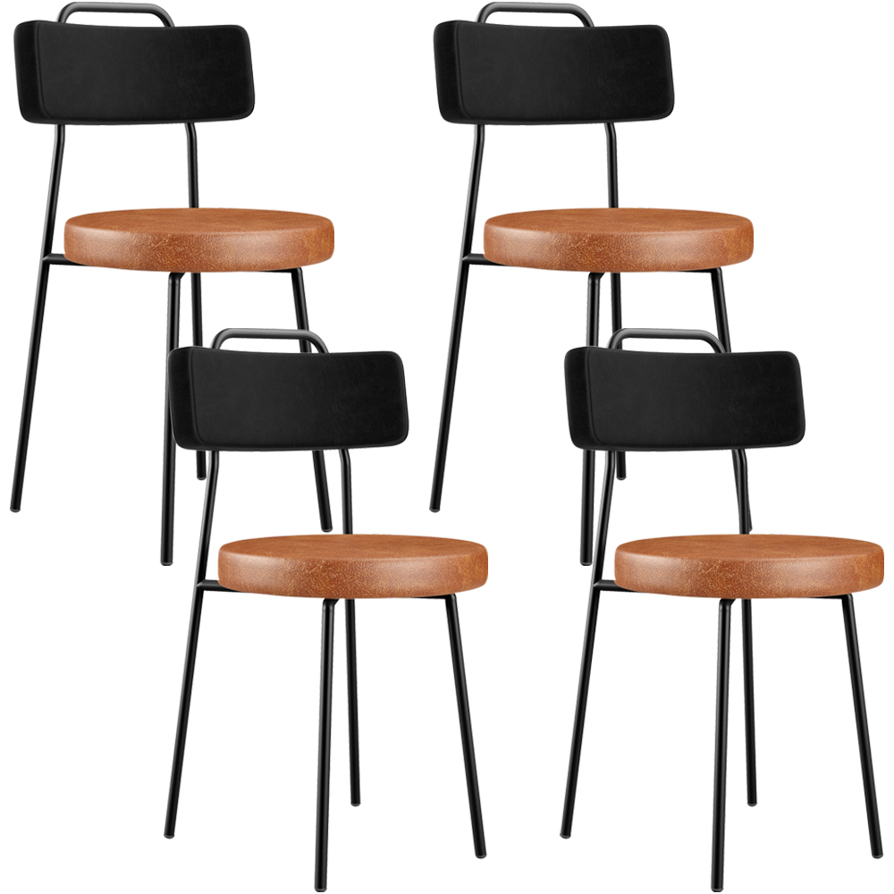 Kit 04 Cadeiras Decorativas Estofada Para Sala Jantar Barcelona L02 Couríssimo Preto Camel - Lyam