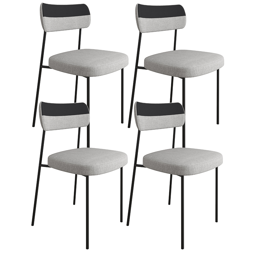 Kit 04 Cadeiras Decorativas Estofada Sala de Jantar Melina F01 Linho Cinza Corano Preto - Lyam Decor