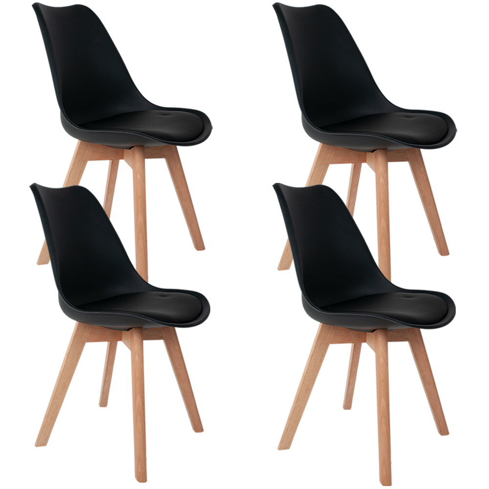 Kit 04 Cadeiras Decorativas Para Sala de Jantar Ayla Com Base de Madeira E01 Preto - Lyam Decor