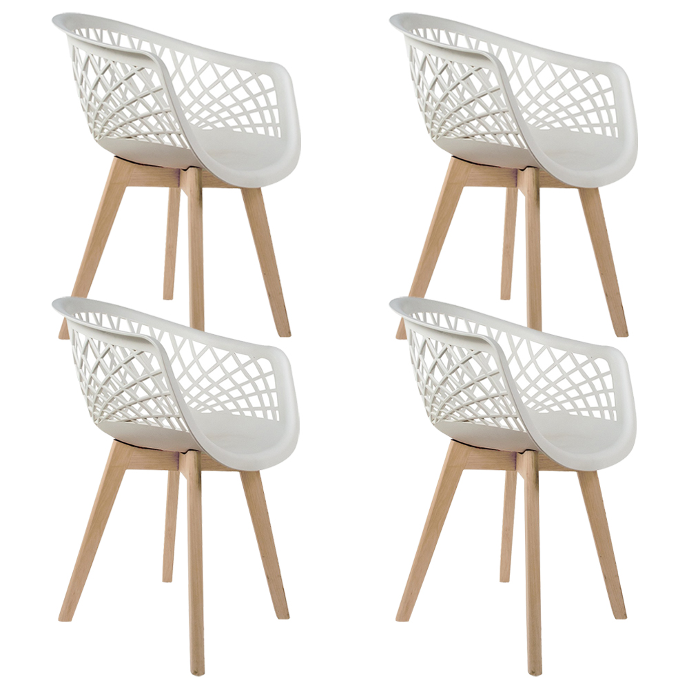 Kit 04 Cadeiras Decorativas Para Sala de Jantar Madri Com Base de Madeira E01 Branco - Lyam Decor