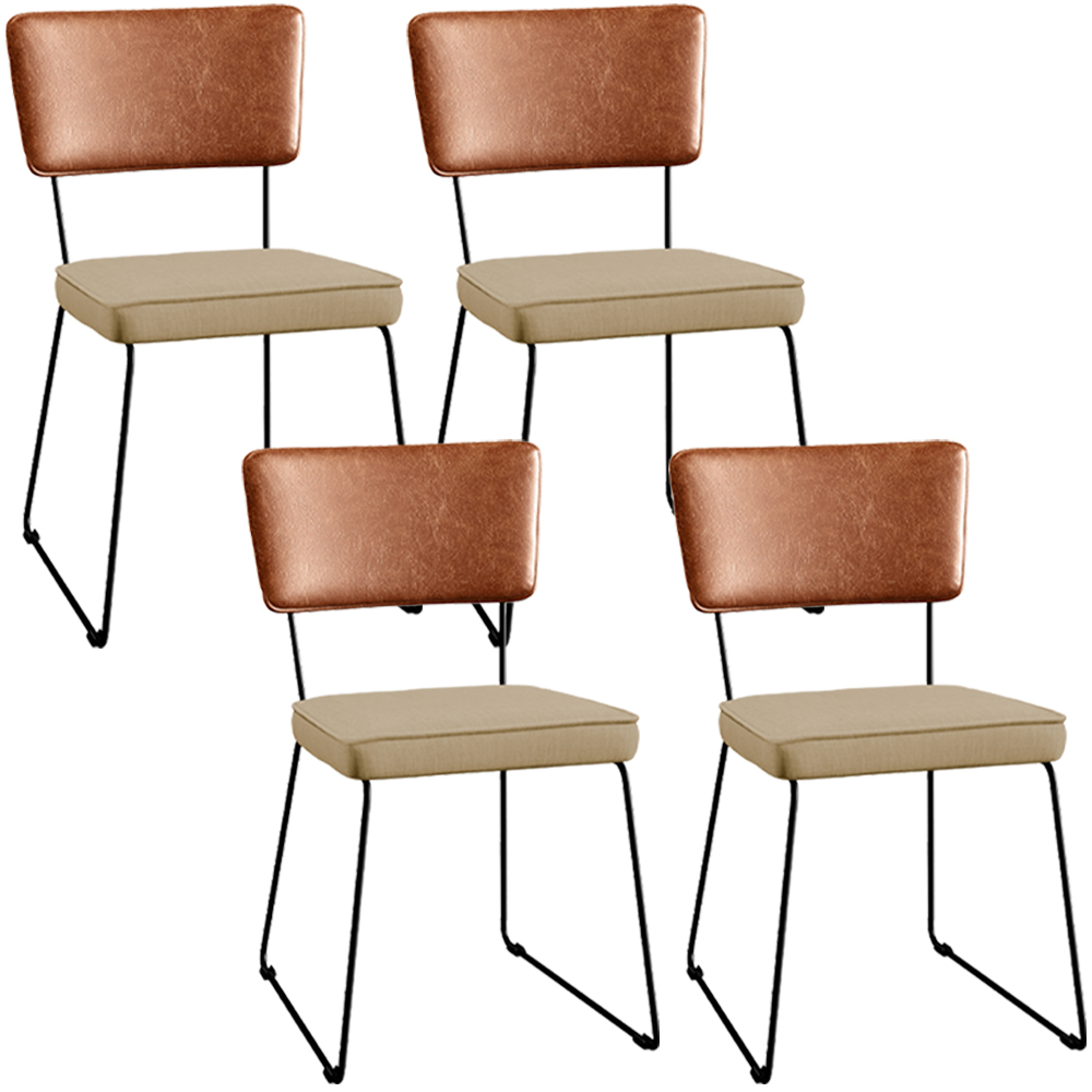 Kit 04 Cadeiras Decorativas Sala Jantar Allana L02 Couríssimo Camel Linho Bege Escuro - Lyam Decor