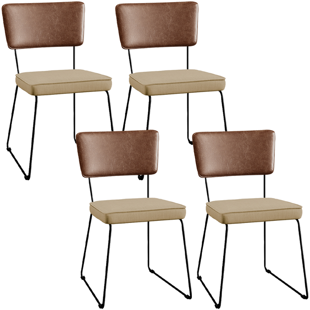 Kit 04 Cadeiras Decorativas Sala Jantar Allana L02 Couríssimo Marrom Linho Bege Escuro - Lyam Decor