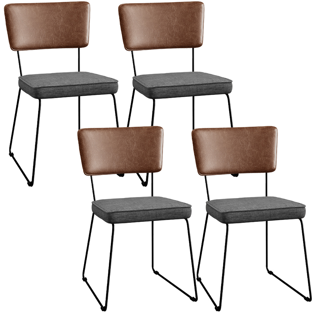 Kit 04 Cadeiras Decorativas Sala Jantar Allana L02 Couríssimo Marrom Linho Cinza Escuro - Lyam Decor