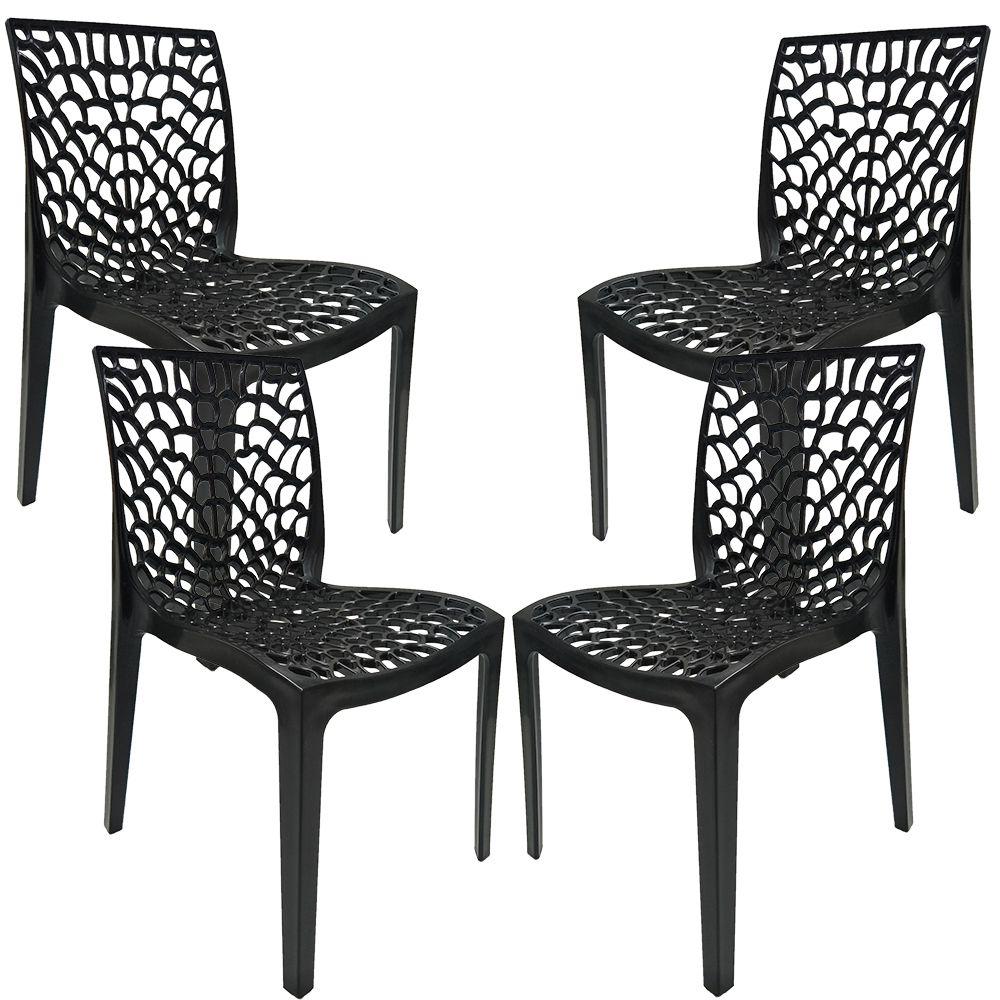Kit 04 Cadeiras Decorativas Sala de Jantar Gruvyer F03 Preto - Lyam Decor