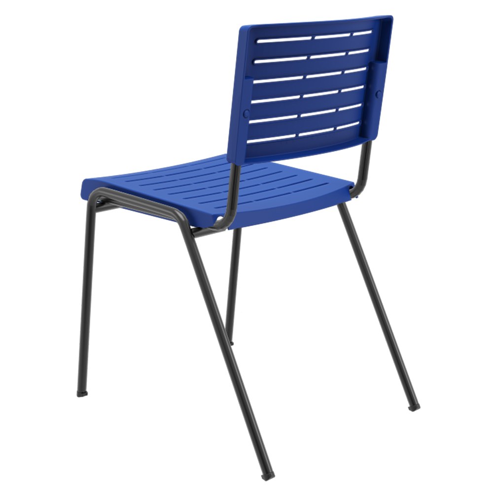 Kit 04 Cadeiras Empilhável Fixa Escritório Multiuso Base Preta Kimi P03 Azul - Lyam Decor