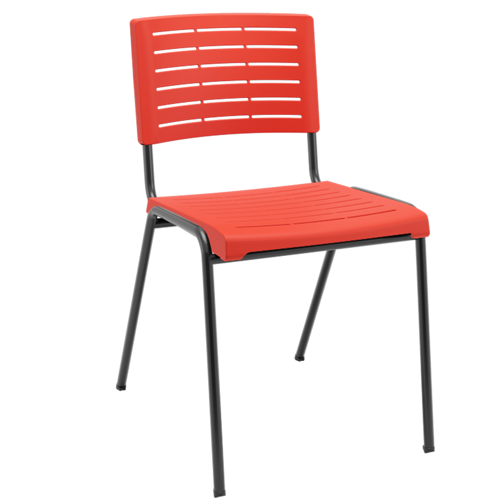 Kit 04 Cadeiras Empilhável Fixa Escritório Multiuso Base Preta Kimi P03 Vermelho - Lyam Decor