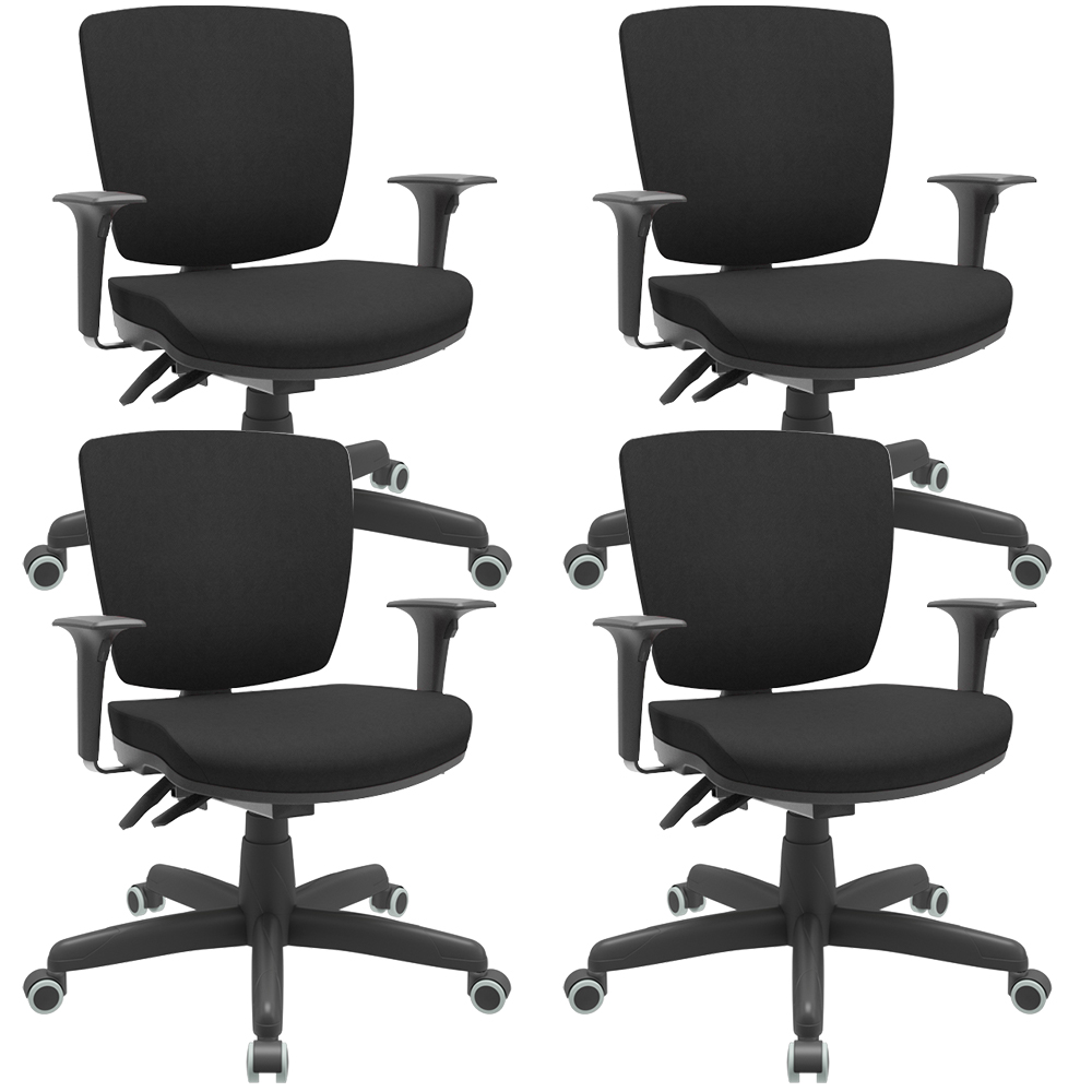Kit 04 Cadeiras Escritório Executiva Office Giratória Preto Baixa Flexi P03 Poliéster Preto - Lyam