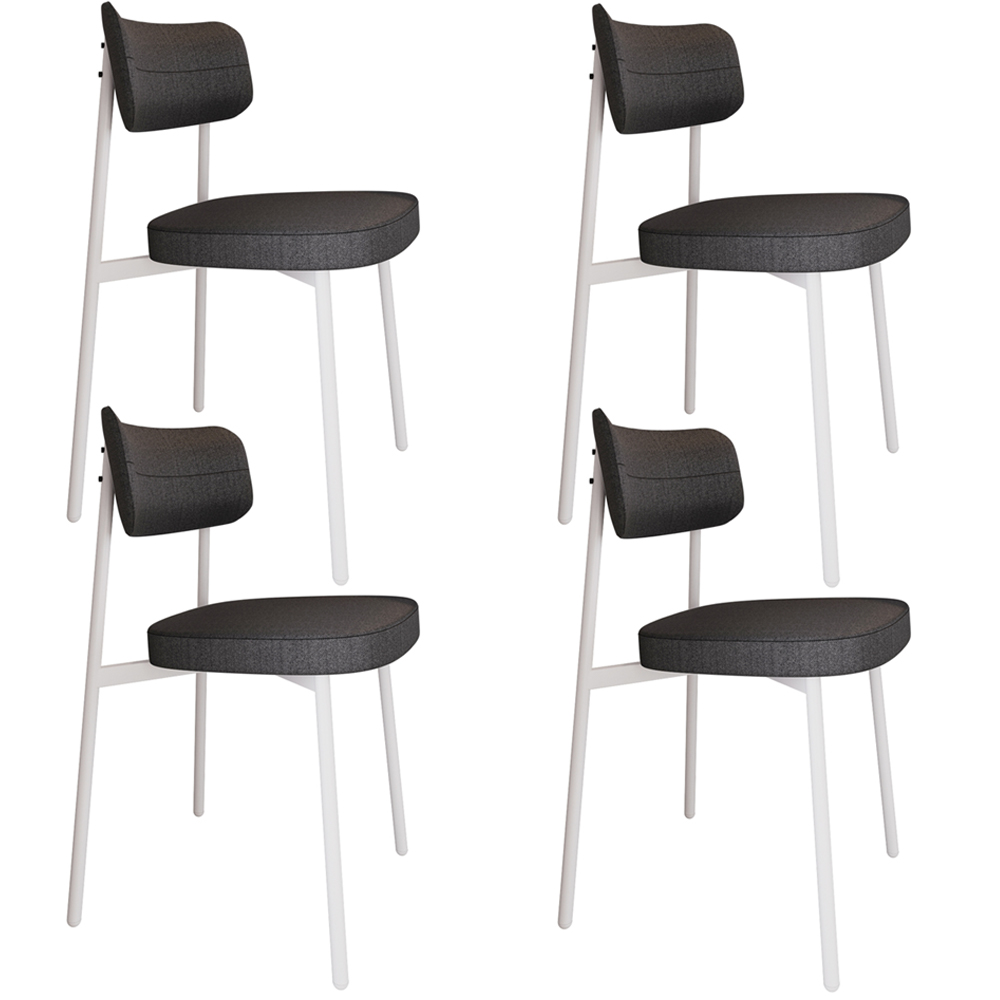 Kit 04 Cadeiras Estofada Para Sala de Jantar Astrid Branco C01 Linho Preto - Lyam Decor