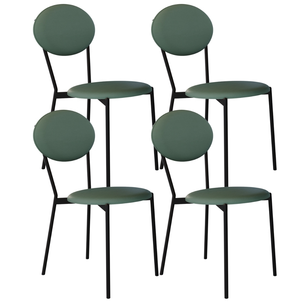 Kit 04 Cadeiras Estofada Para Sala de Jantar Azuri Preto C01 Courino Verde Sálvia - Lyam Decor