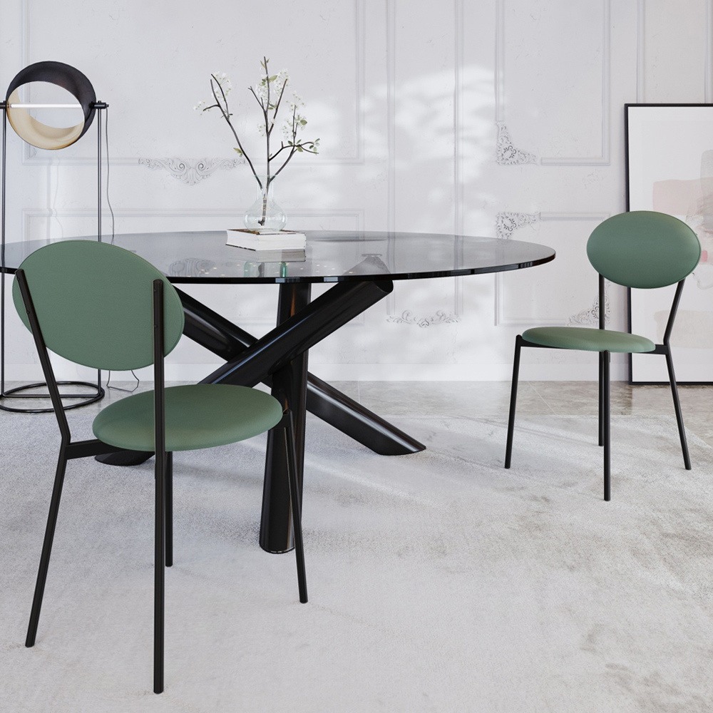 Kit 04 Cadeiras Estofada Para Sala de Jantar Azuri Preto C01 Courino Verde Sálvia - Lyam Decor