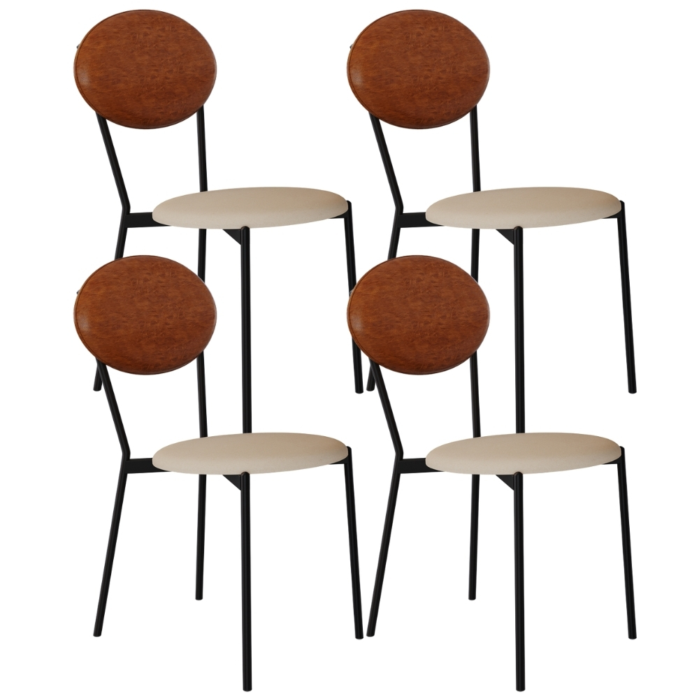 Kit 04 Cadeiras Estofada Para Sala de Jantar Azuri Preto C01 Linho Areia Courino Caramelo - Lyam Decor