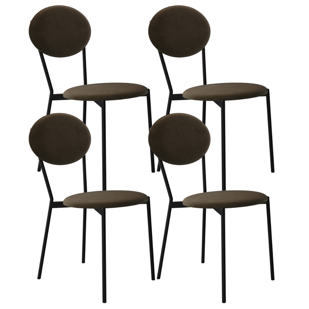 Kit 04 Cadeiras Estofada Para Sala de Jantar Azuri Preto C01 Veludo Marrom Sand - Lyam Decor