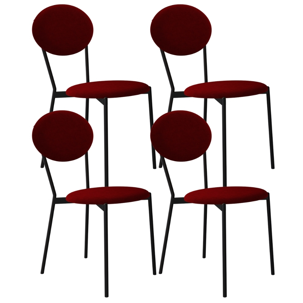 Kit 04 Cadeiras Estofada Para Sala de Jantar Azuri Preto C01 Veludo Vermelho Vinho - Lyam Decor