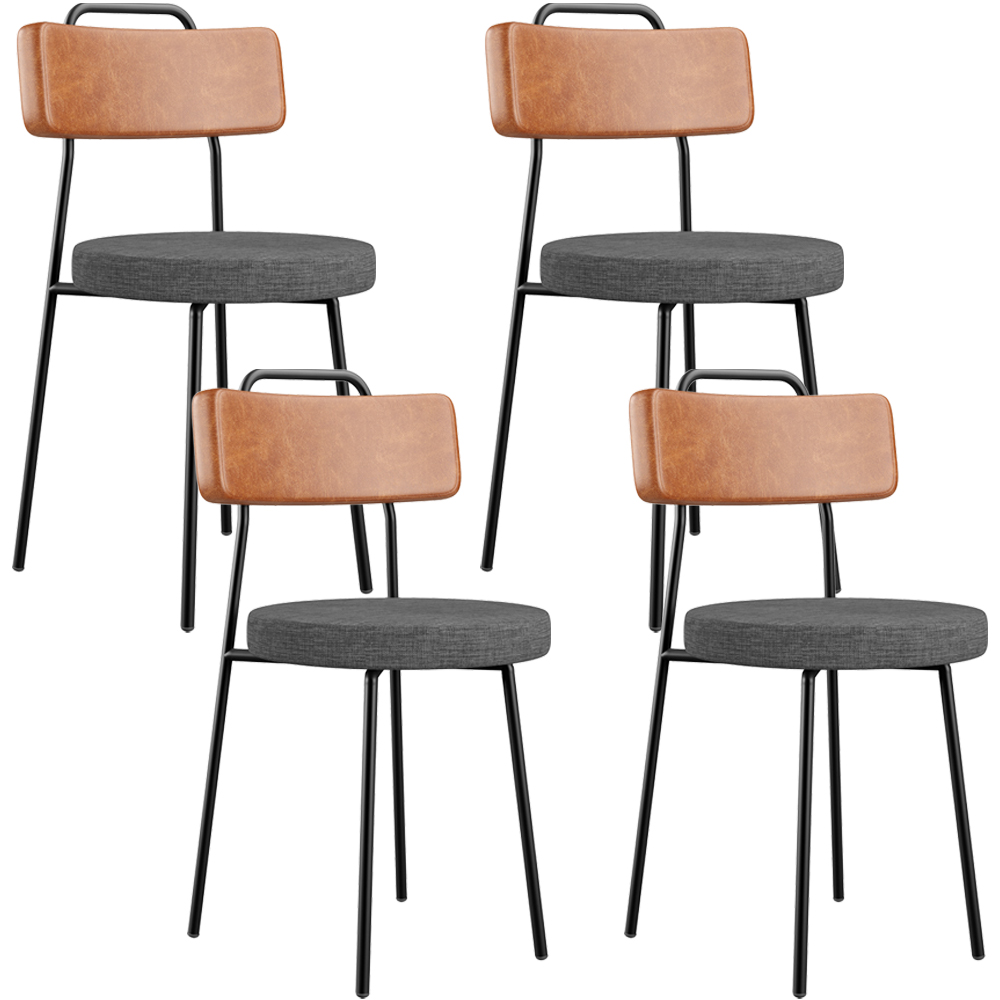 Kit 04 Cadeiras Estofada Sala De Jantar Barcelona L02 Couríssimo Camel Linho Cinza Escuro - Lyam
