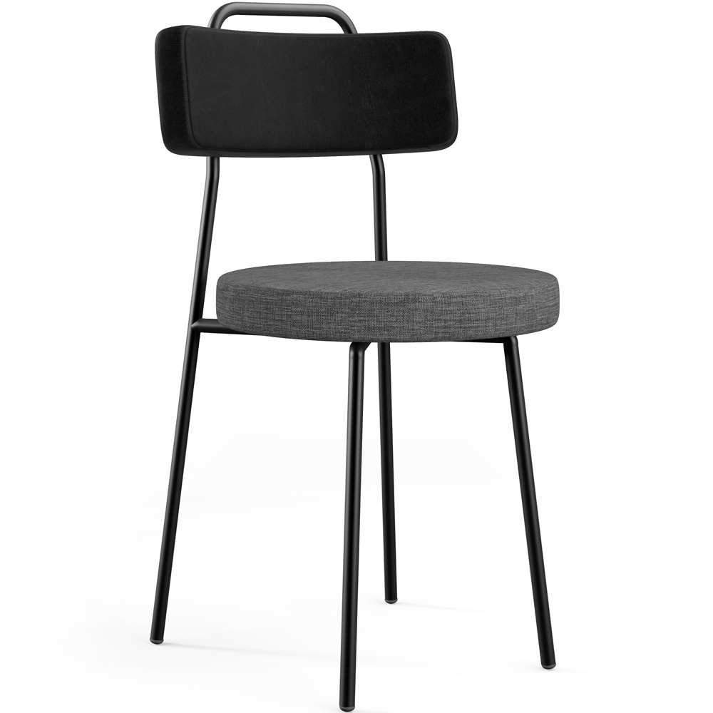 Kit 04 Cadeiras Estofada Sala De Jantar Barcelona L02 Couríssimo Preto Linho Cinza Escuro - Lyam