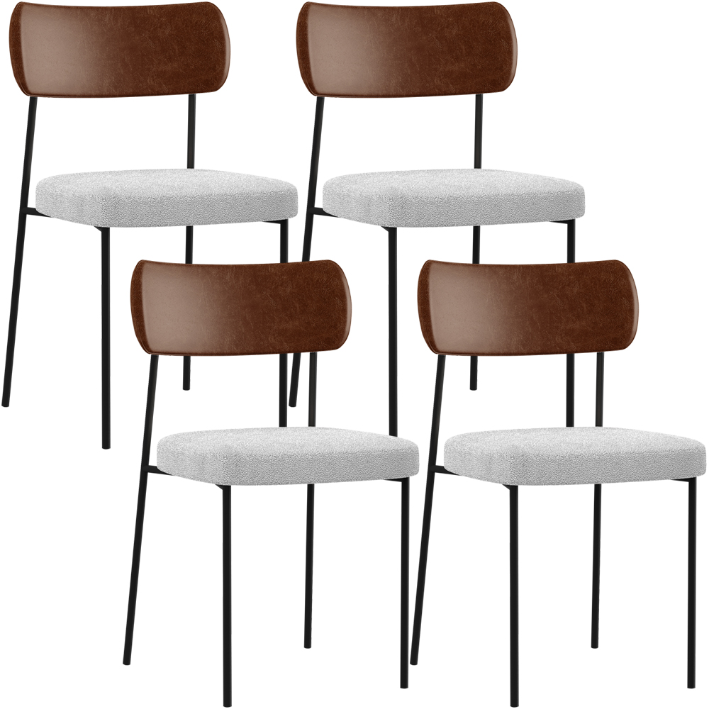 Kit 04 Cadeiras Estofadas Para Sala De Jantar Melina L02 Couríssimo Marrom Bouclê Cinza - Lyam Decor