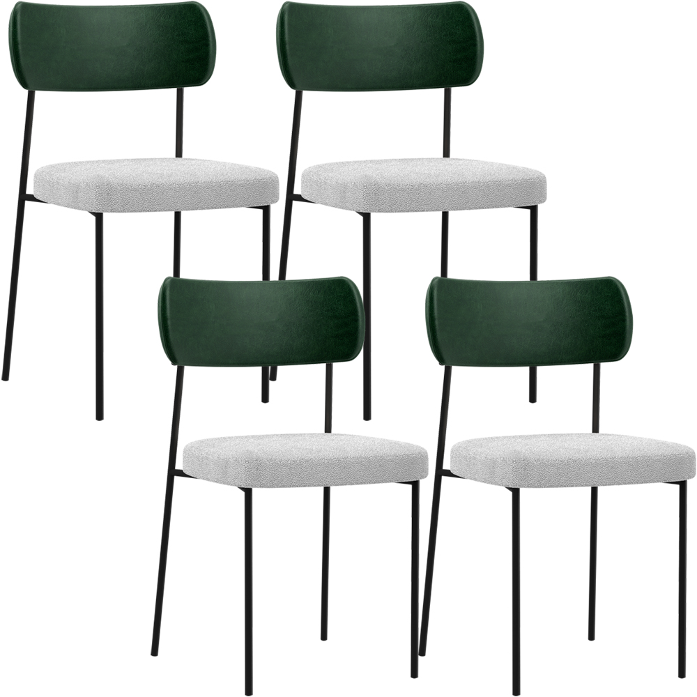 Kit 04 Cadeiras Estofadas Para Sala De Jantar Melina L02 Facto Verde Musgo Bouclê Cinza - Lyam Decor