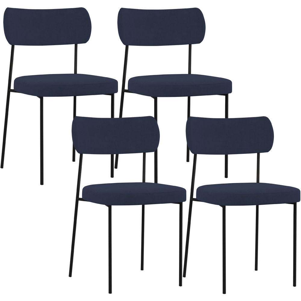 Kit 04 Cadeiras Estofadas Para Sala De Jantar Melina L02 Suede Azul Marinho - Lyam Decor