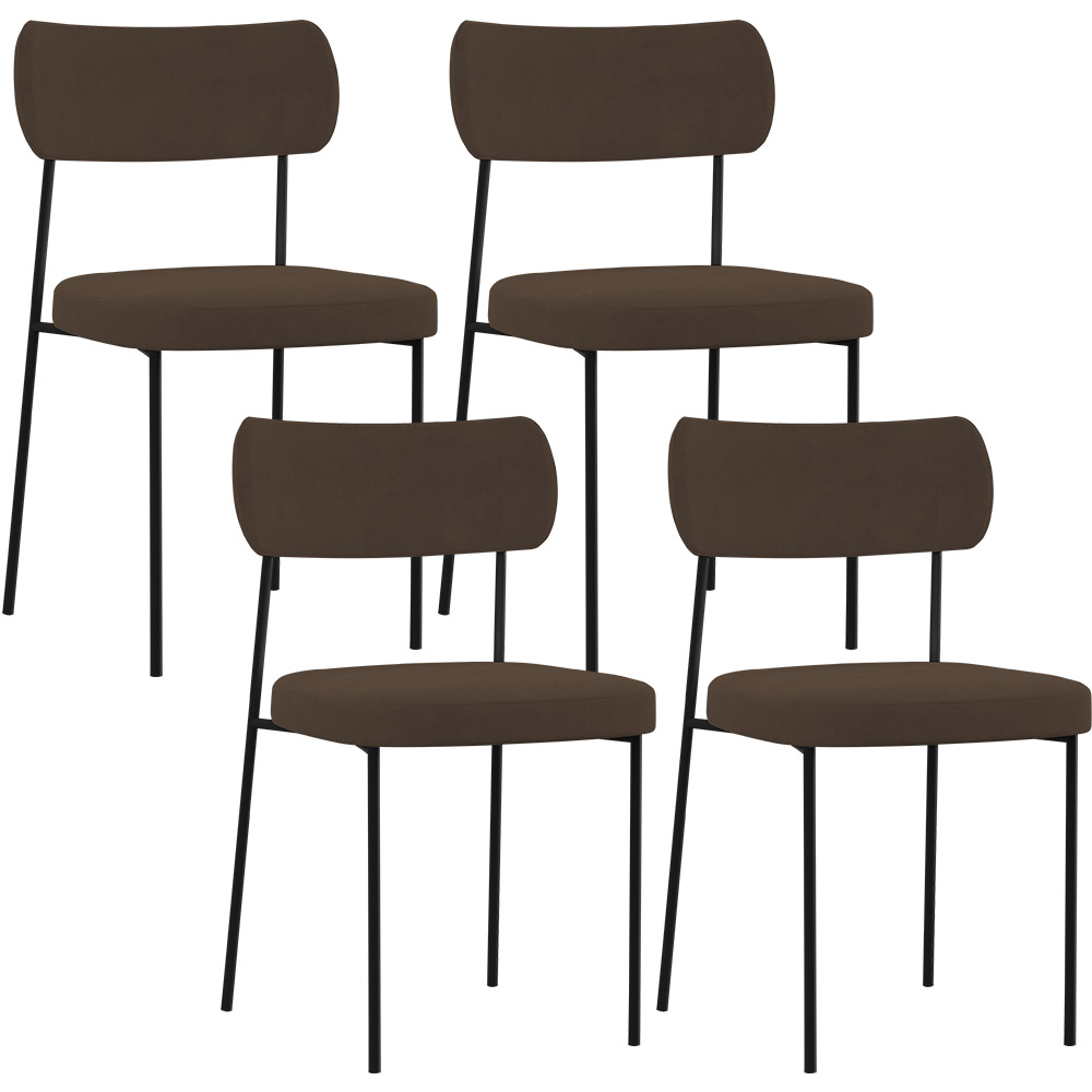 Kit 04 Cadeiras Estofadas Para Sala De Jantar Melina L02 Suede Marrom - Lyam Decor