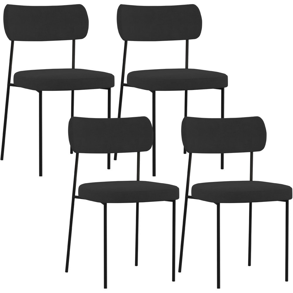 Kit 04 Cadeiras Estofadas Para Sala De Jantar Melina L02 Suede Preto - Lyam Decor