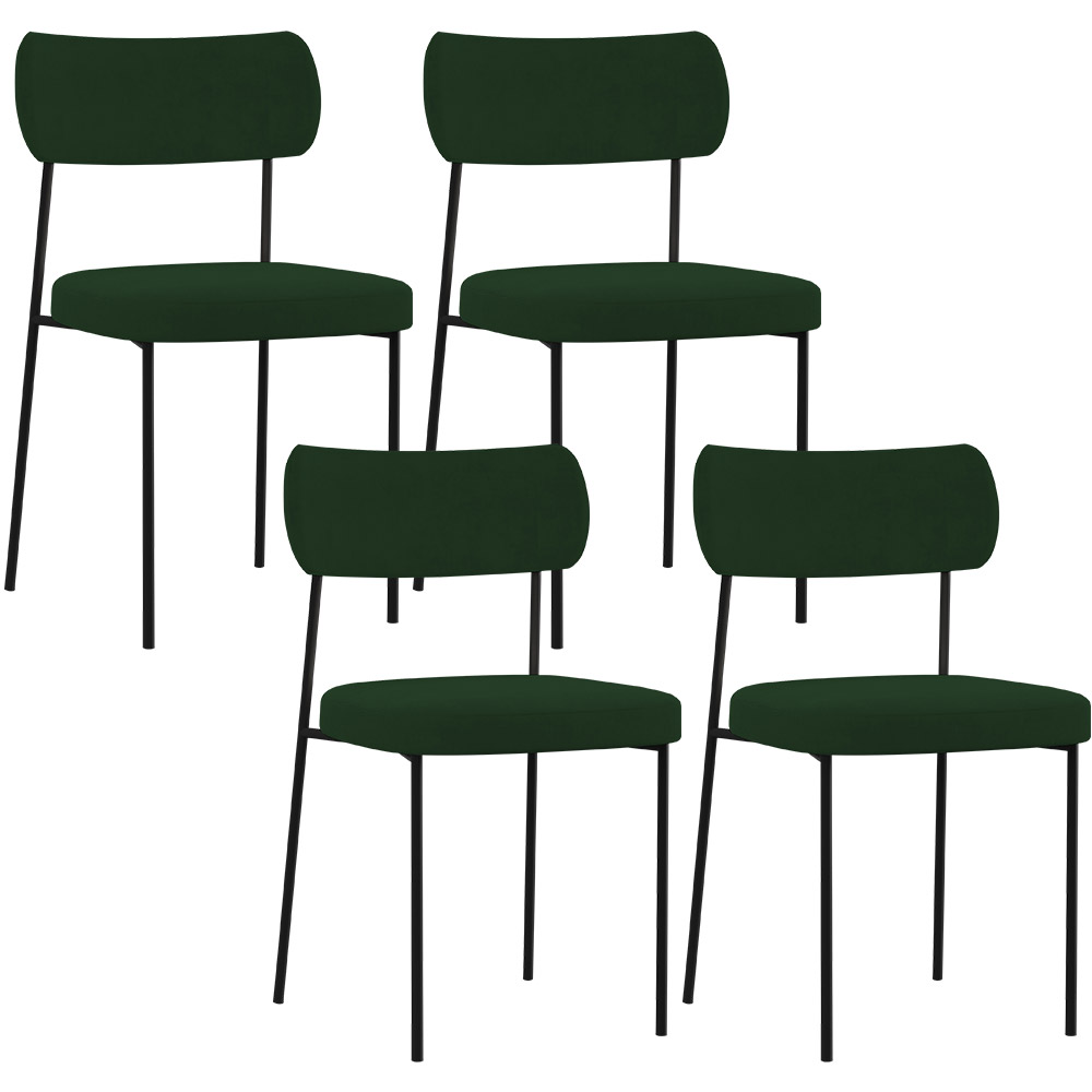 Kit 04 Cadeiras Estofadas Para Sala De Jantar Melina L02 Suede Verde Musgo - Lyam Decor
