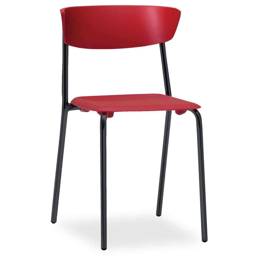 Kit 04 Cadeiras Fixa Base Preta Empilhável Bit F02 Vermelho - Lyam Decor