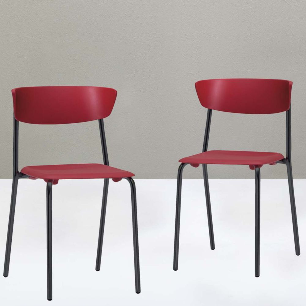 Kit 04 Cadeiras Fixa Base Preta Empilhável Bit F02 Vermelho - Lyam Decor