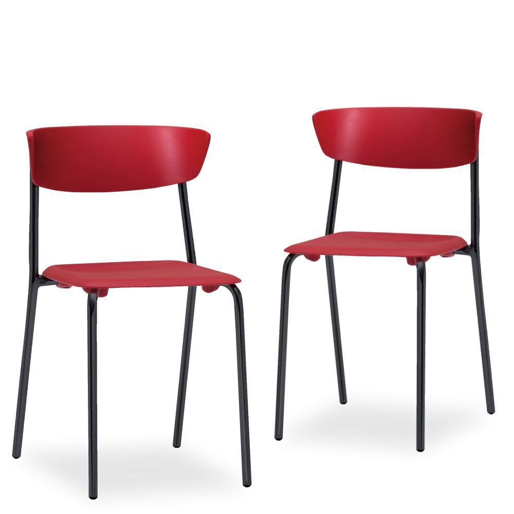 Kit 04 Cadeiras Fixa Base Preta Empilhável Bit F02 Vermelho - Lyam Decor